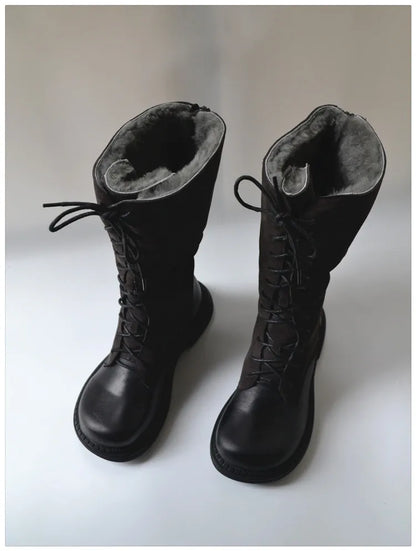 Genuine Leather Lace Up Cool Winter Boots For Women