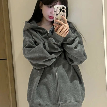 Korean Style Zipper High Quality Hooded Sweatshirts For Women