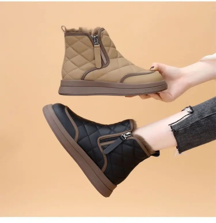 Warm Plush Inside Zipper Black Boots For Women