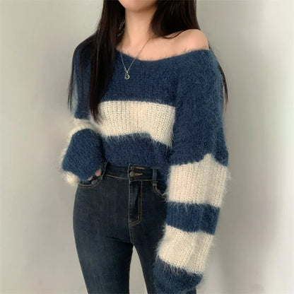 Cool Elegant Striped Loose Style Women Winter Sweaters