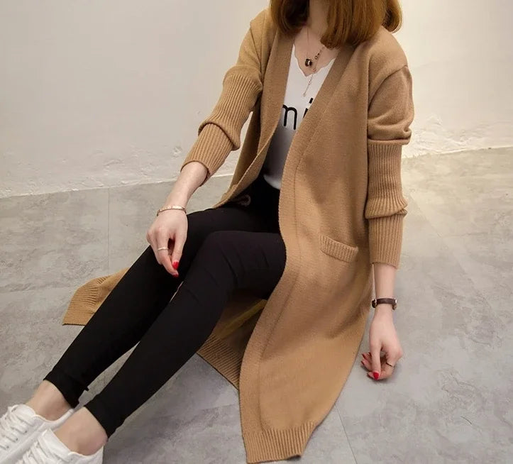 V-Neck Long Knit Cardigan for Women – 2025 Y2K Harajuku Style