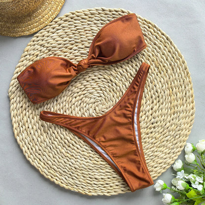2025 Sexy Brazilian Bikini Set Solid Push Up Swimsuit For Women Summer Beachwear Swimwear