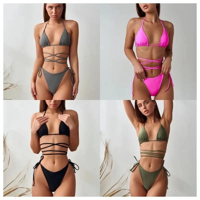Minimalist Black Multi-Way Wrap Around Bikini Aesthetic