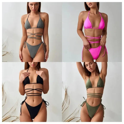 Minimalist Black Multi-Way Wrap Around Bikini Aesthetic