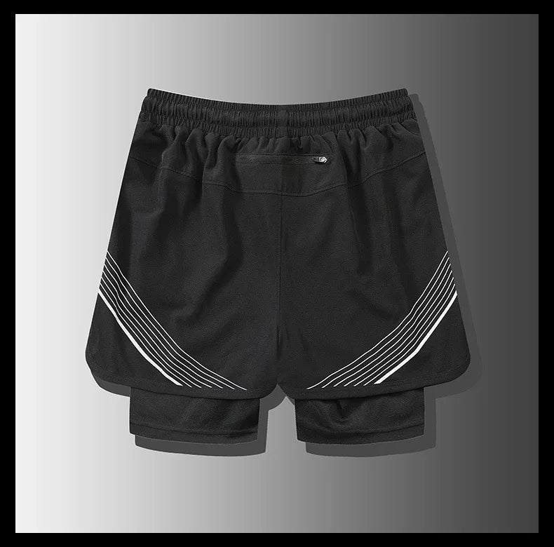 Mens Quick Dry 2 In 1 Gym Workout Style Shorts