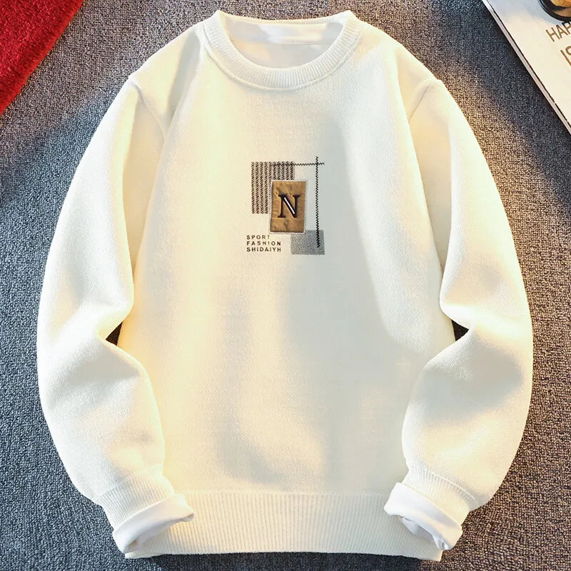 Mens Fleece O Neck Sweater Warm Soft And Thick For Winter Autumn