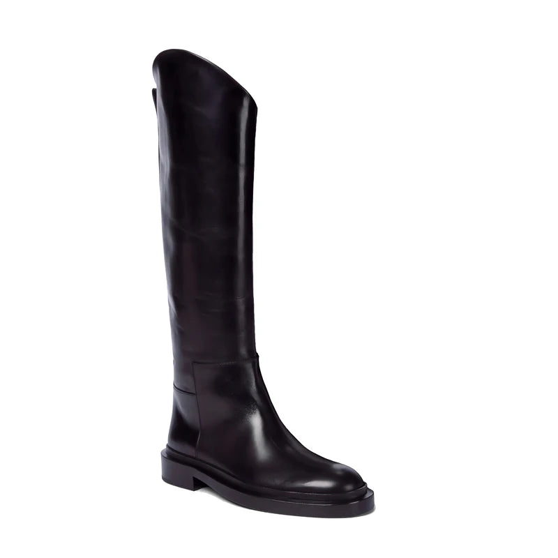 2025 Women S Leather Elastic Boots Plush Long Over The Knee Boots With Thick Heels Slip On Knight Botas For Autumn Winter