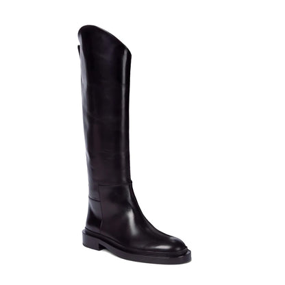 2025 Women S Leather Elastic Boots Plush Long Over The Knee Boots With Thick Heels Slip On Knight Botas For Autumn Winter