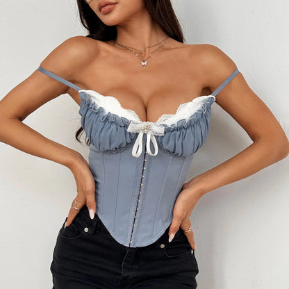Coquette Aesthetic - Elegant Lace Trim Bustier Corset Top