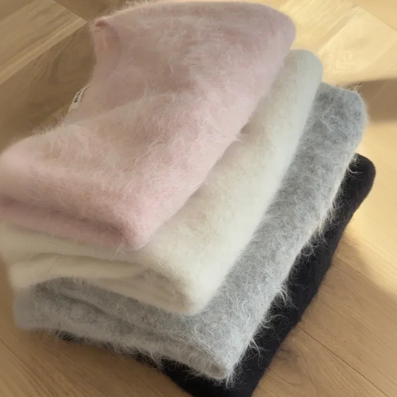 Luxury Seahorse Hair Knit Sweater Retro Loose Fit Warm Pullover For Women Casual Autumn Winter Fashion