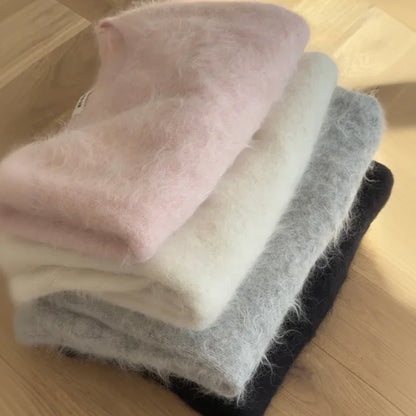 Luxury Seahorse Hair Knit Sweater Retro Loose Fit Warm Pullover For Women Casual Autumn Winter Fashion