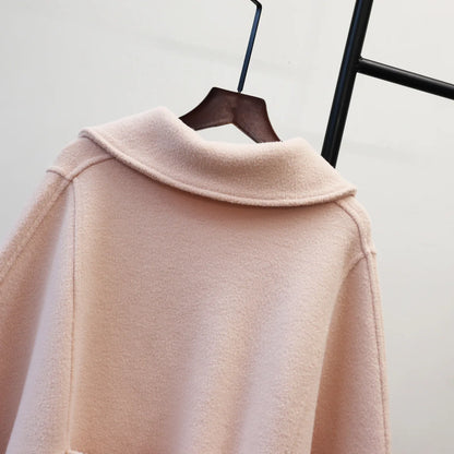 Lace-Up Wool-Blend Cape Coat – Elegant Autumn Winter Overcoat for Women