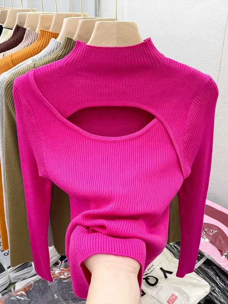 2025 Autumn Winter Knitted Sweater Set Sweet Solid Color Loose Fit Top Sexy Slim Shorts