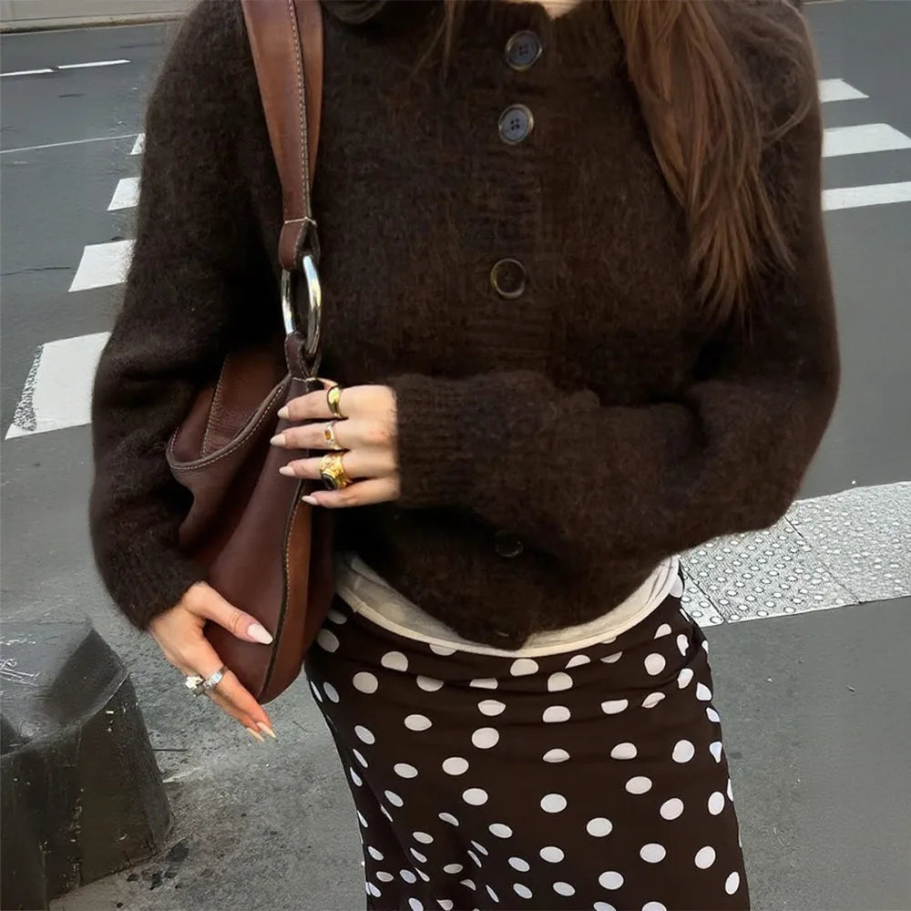 2025 Spring Autumn Womens Medium Length Cable Knit Cardigan Casual Loose Fit Solid Color Jacket