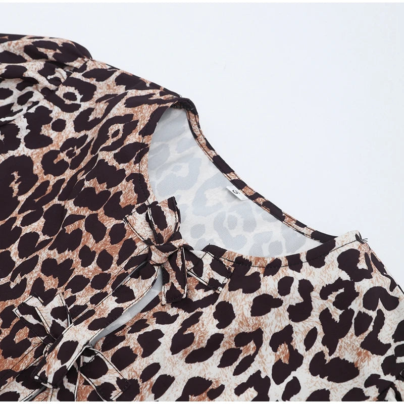 Puff Half Sleeve O-Neck Leopard Blouse