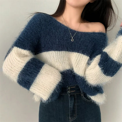 Cool Elegant Striped Loose Style Women Winter Sweaters