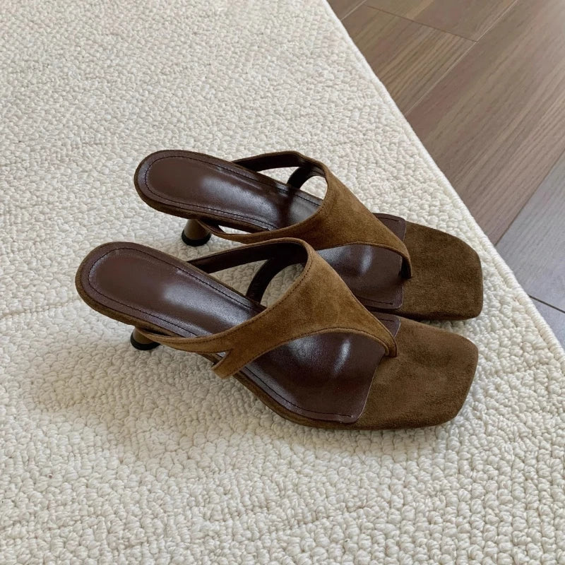 Vacation Mood: Chic Brown Suede Thong Sandals