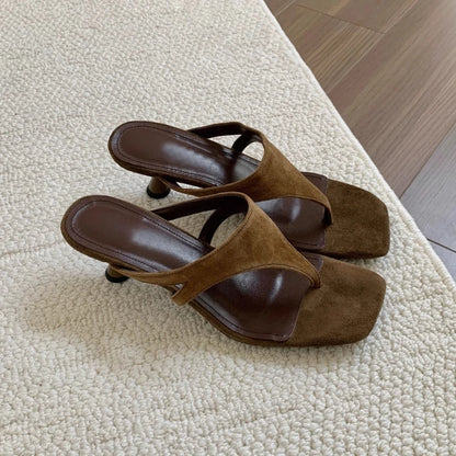 Vacation Mood: Chic Brown Suede Thong Sandals