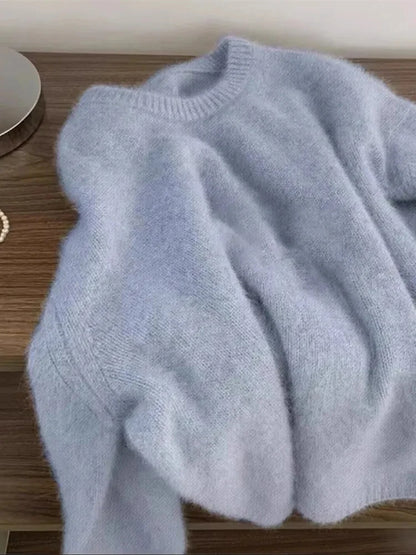 Autumn Winter Hot Sale New Acrylic Loose Drop Shoulder Round Neck Color Matching Long Sleeve Knitted Sweater For Women