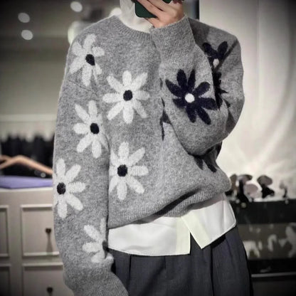 Flower Knitted Half Sleeve O Neck Sweaters