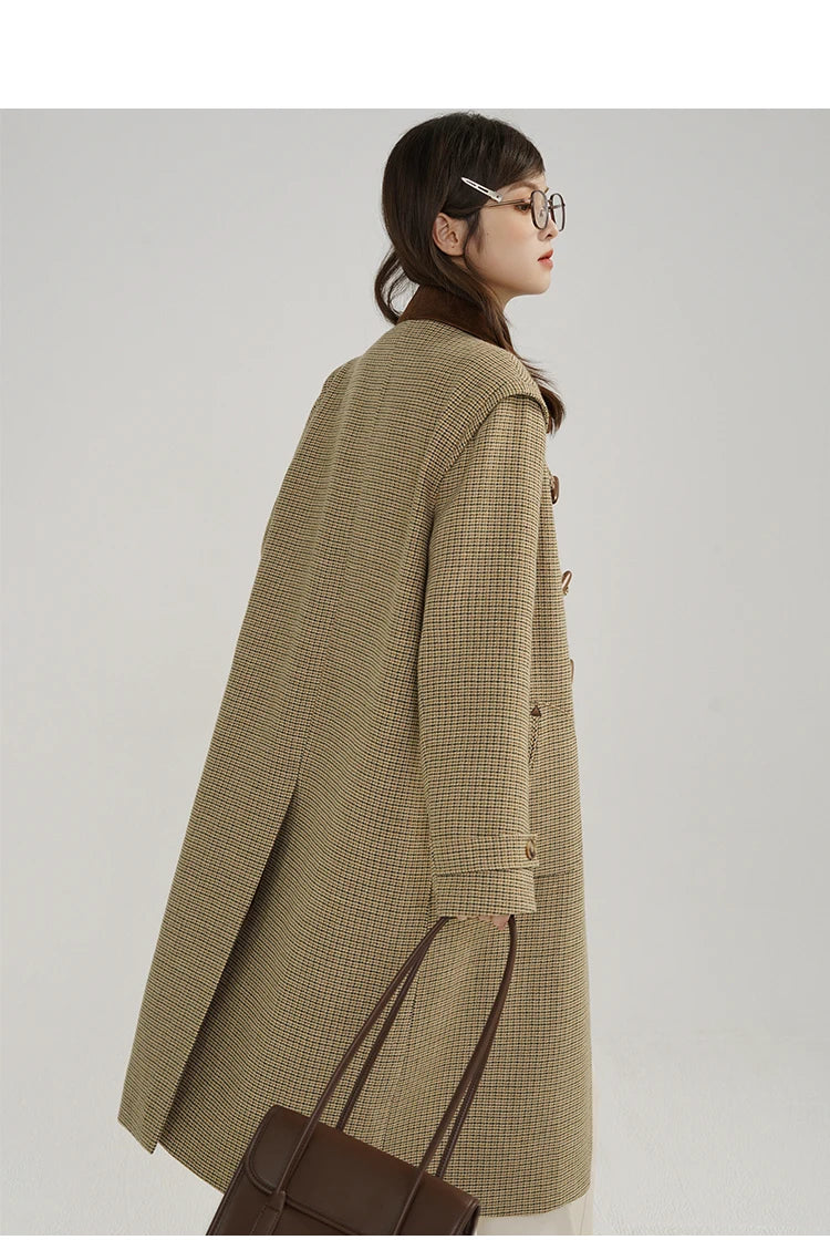 Classic Houndstooth Wool Coat – British Style Single-Breasted Winter Jacket