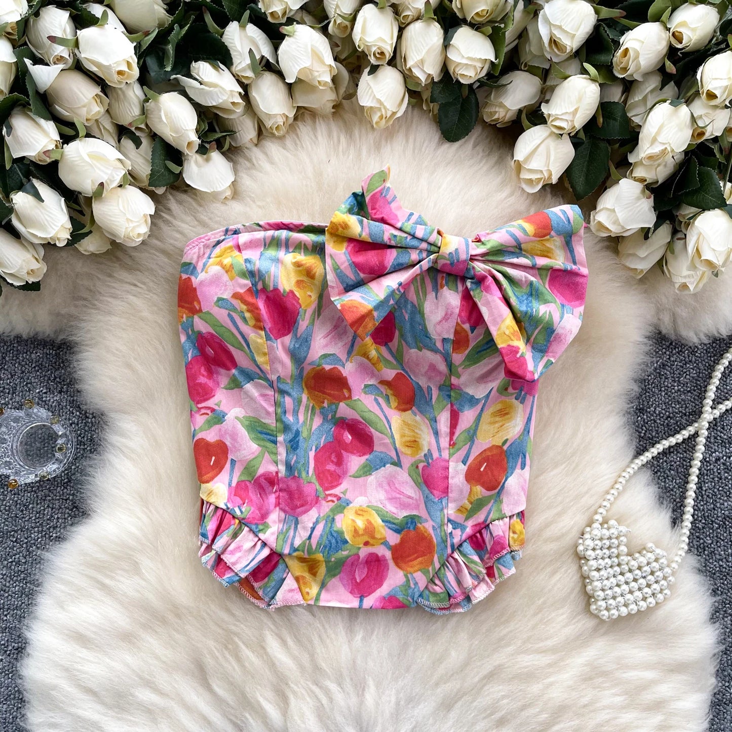 Pink Bow Tie Tube Top 2000s Y2k Cute Sexy Cropped Tank Top Coquette Summer Clothes For Women 2025