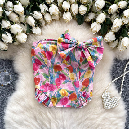Pink Bow Tie Tube Top 2000s Y2k Cute Sexy Cropped Tank Top Coquette Summer Clothes For Women 2025