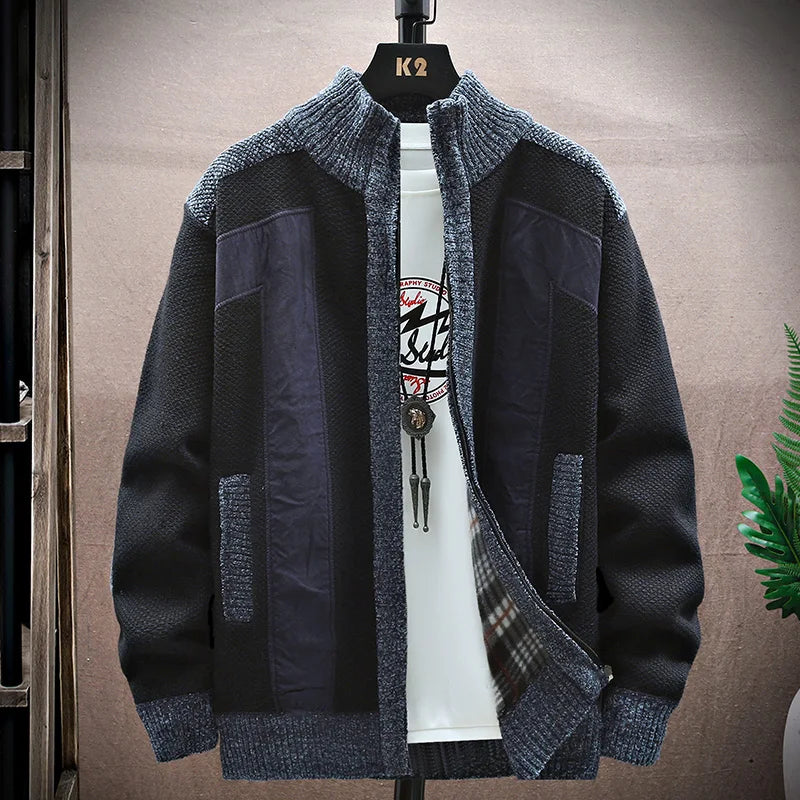 Mens Standing Neck Cardigan Coat Thickened Embroidered Letter Print For Autumn Winter