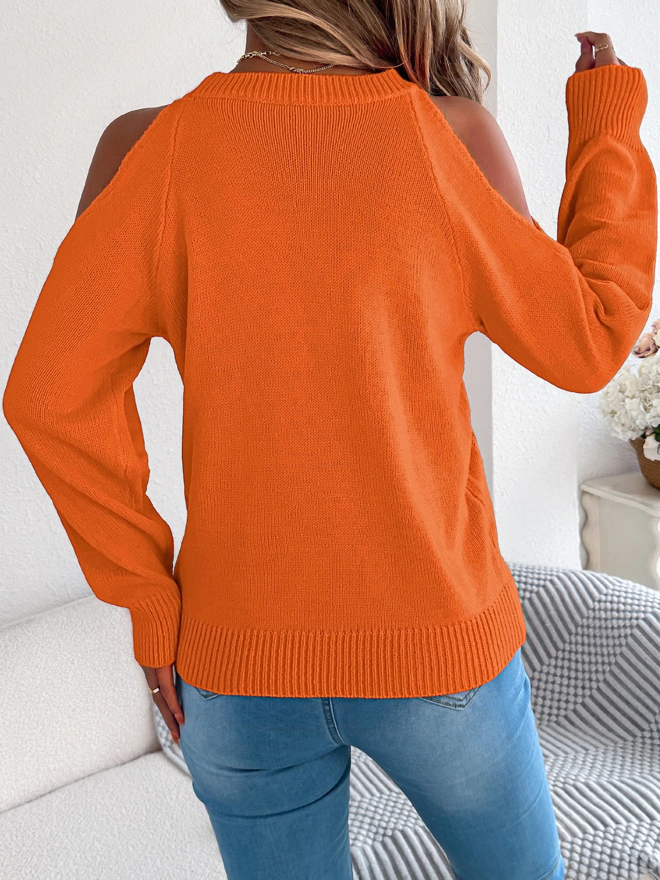 Womens Lantern Sleeve Open Shoulder Sweaters