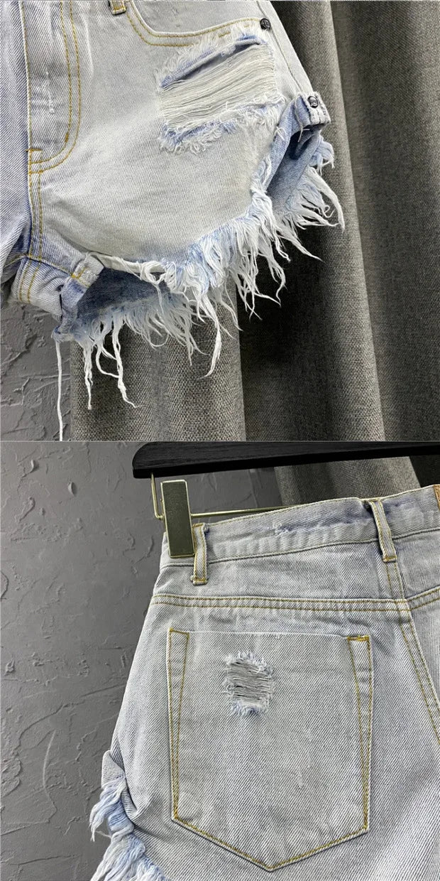 New Low-Waisted Ripped Denim Shorts For Women