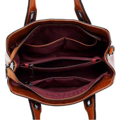 Genuine Leather Buckle Handle Handbags