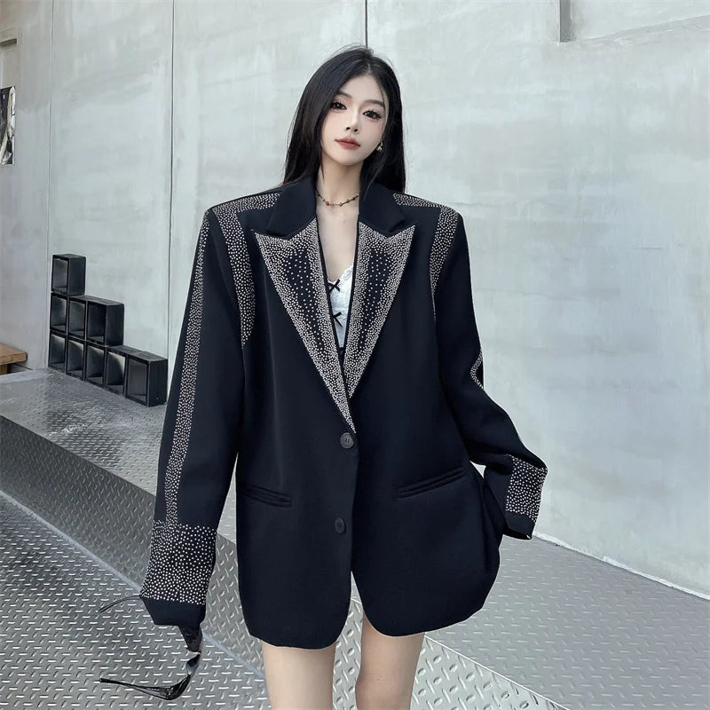 Oversized BF-Style Jacket – Retro Beaded Tatting Coat for Women