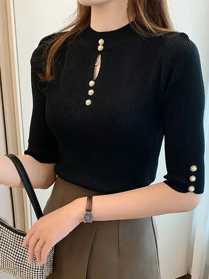 Korean Fashion Printed O Neck Sweater Spring Autumn Pullover With Slim Fit
