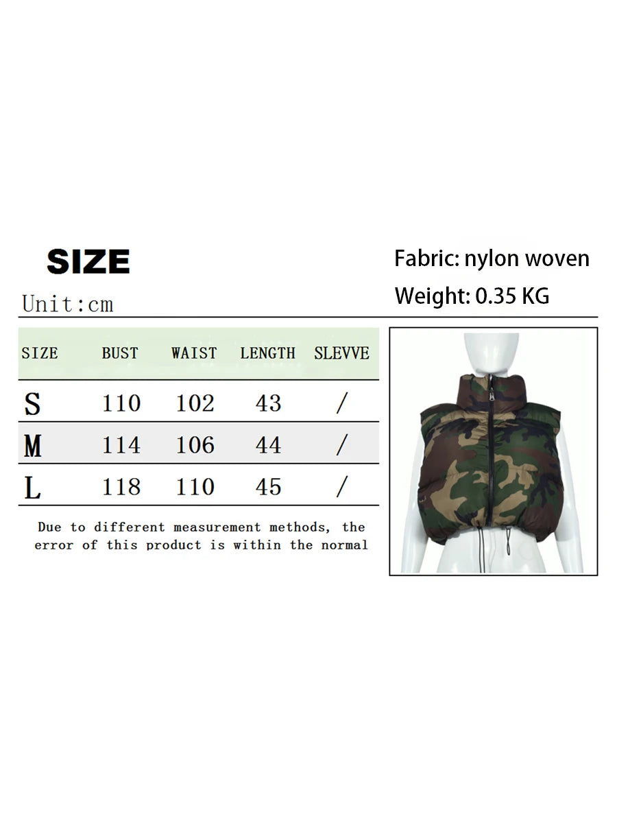 Camouflage Print Puffer Vest: Cute Sleeveless Bubble Coats for Women