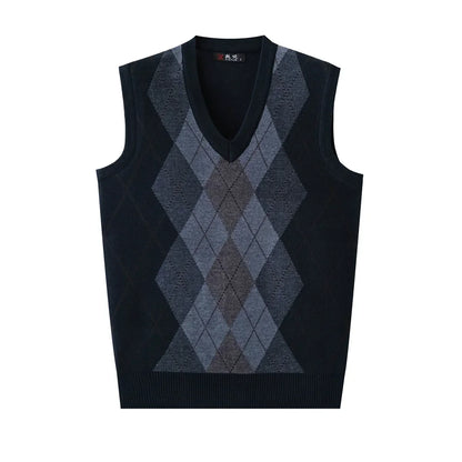 Argyle Basic Solid Color O Neck Long Sleeve Knitted Men S Sweaters
