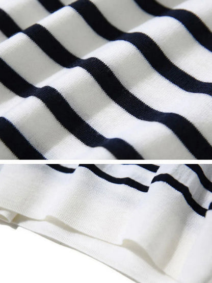 Winter Black And White Stripe Women Loose Sweater