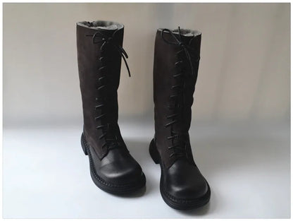 Genuine Leather Lace Up Cool Winter Boots For Women