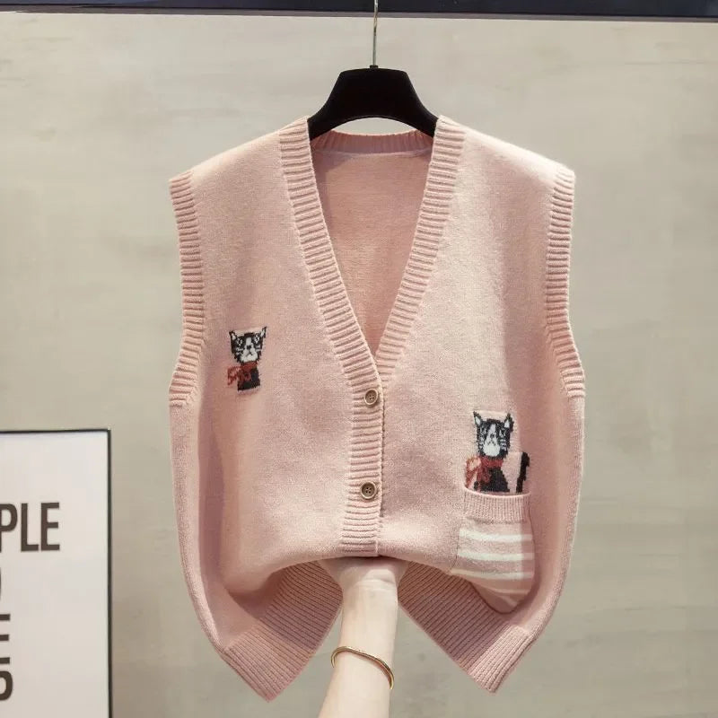 Knitted High Quality Women Vest Cardigan Sets