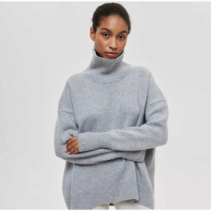 Solid Turtleneck Long Sleeve Pullover For Women