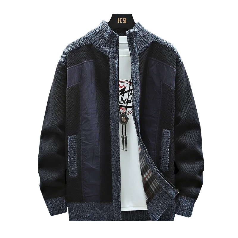 Mens Standing Neck Cardigan Coat Thickened Embroidered Letter Print For Autumn Winter