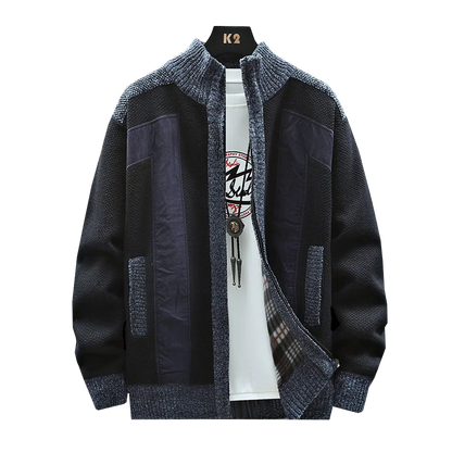 Mens Standing Neck Cardigan Coat Thickened Embroidered Letter Print For Autumn Winter