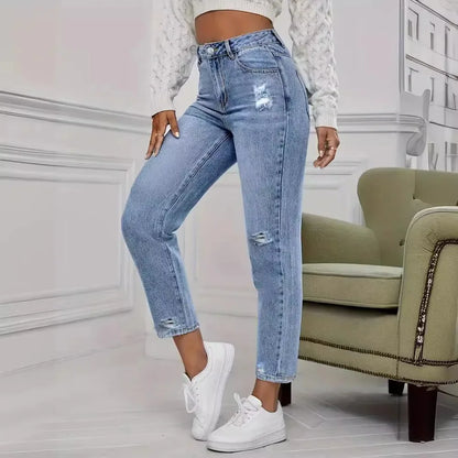 Casual Ripped Stretch Blue Jeans