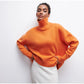 Solid Turtleneck Long Sleeve Pullover For Women