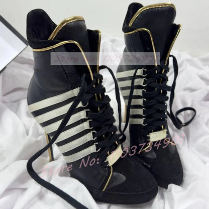 Lace Up Decorated Design High Heel Women Luxury Boots