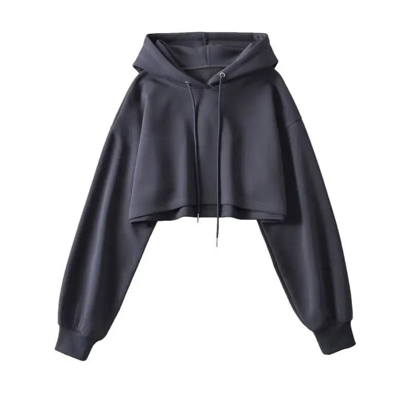 2025 Women S Short Hoodie Solid Sweatshirt Crop Top Korean Harajuku Fashion