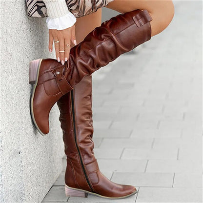 Long Knee High Suede Designer Zipper Winter Boots For Women