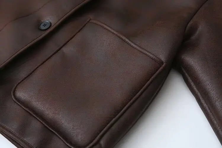 American Retro Style Leather Fur Inteated Windproof Warm Cotton Bomber Jackets Outerwear