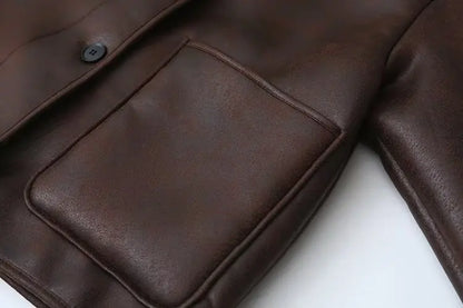 American Retro Style Leather Fur Inteated Windproof Warm Cotton Bomber Jackets Outerwear