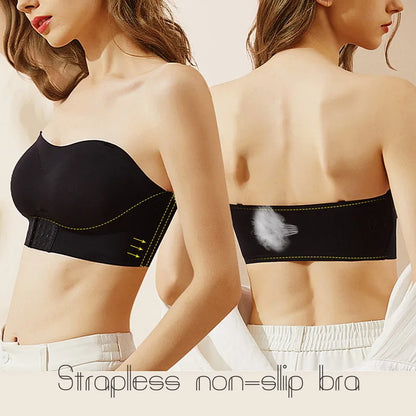 Front Closure Strapless Bra For Women Plus Size Wireless Push Up Invisible Breathable Lingerie
