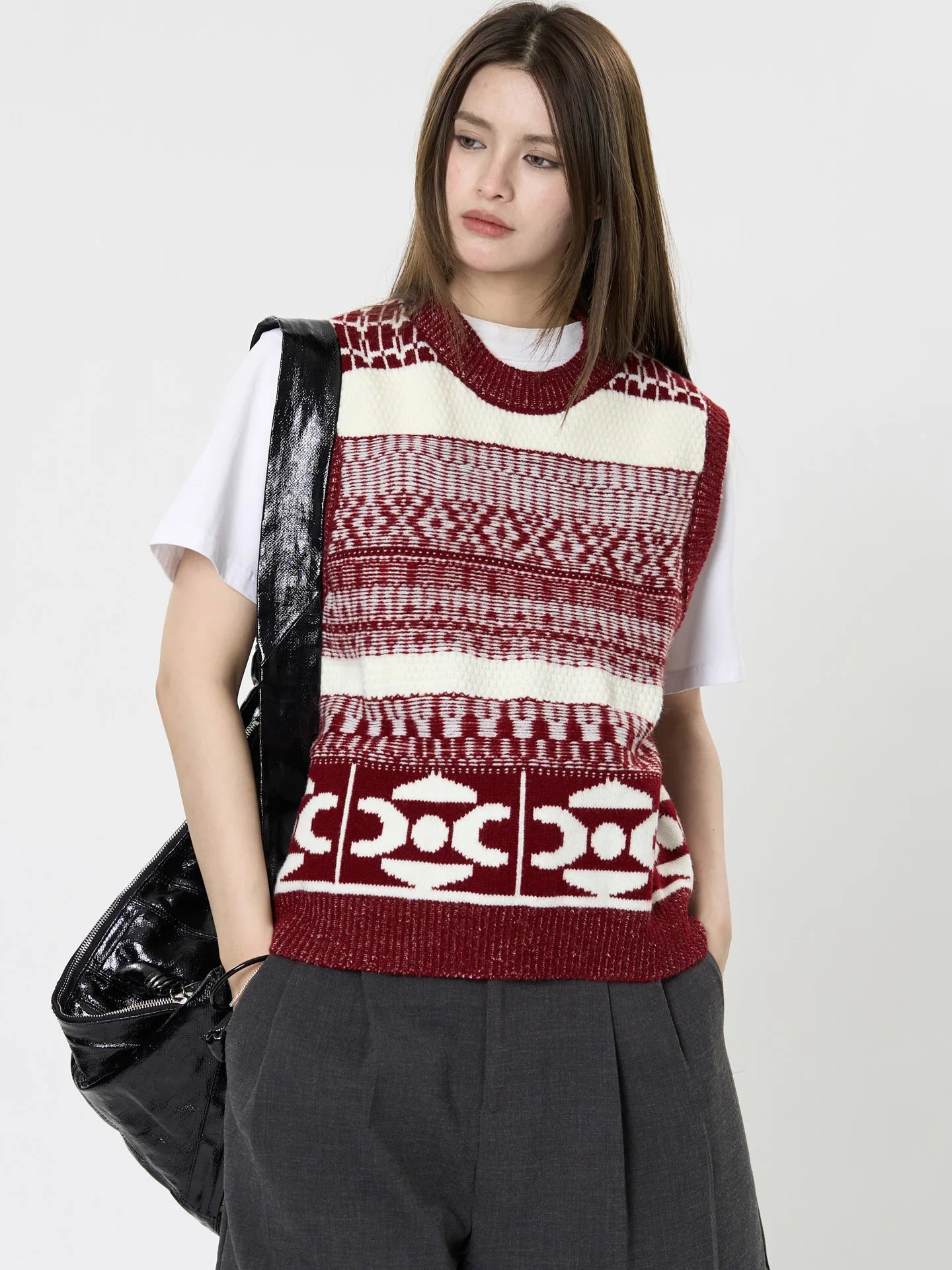 Womens Geometric Pattern Sleeveless Vest For Autumn Winter